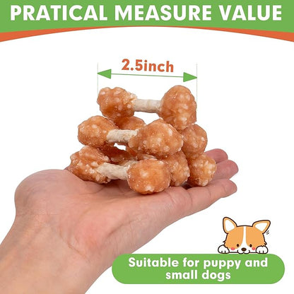 MON2SUN Dog Treats, 16oz Mini Rawhide Chews, Chicken Dumbbells with Rice for Small Dogs &amp; Toy Breed, Crunchy and Healthy (2.5 Inch 30 Count)