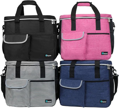 PetAmi Dog Travel Bag - Organizer with Food Container, Bowls &amp; Accessories for Weekend Camping, Cat Diaper Bag (Stripe Black, Large)