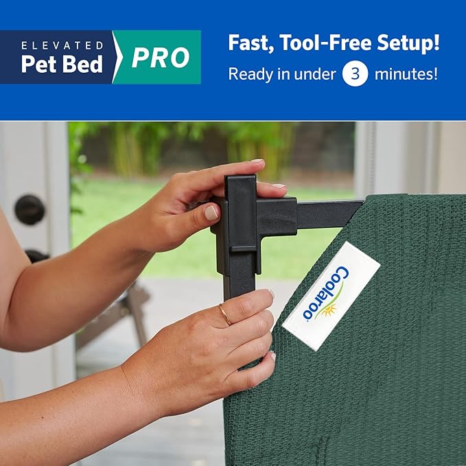 Coolaroo Pro Elevated Dog Bed - Low-Profile Access, Moisture-Resistant Cover, Breathable Fabric &amp; Tool-Free Setup, Brunswick Green, Standard