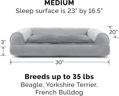 Furhaven Pillow Dog Bed for Medium/Small Dogs w/ Removable Bolsters &amp; Washable Cover - Plush &amp; Suede Sofa - Gray, Medium