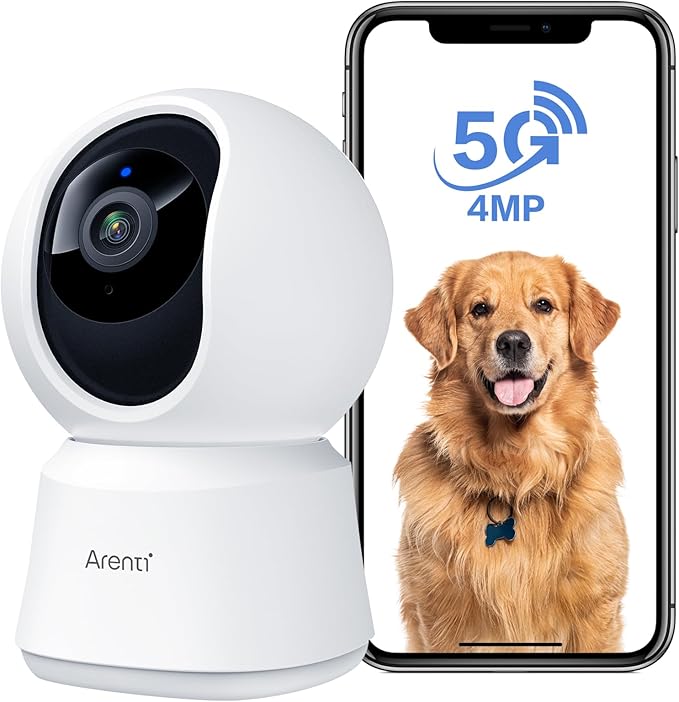ARENTI 5G Security Camera Indoor, 4MP Pet Camera with Speaker for Dog/Cat, Baby Monitor with Phone App, Dual-Band WiFi, Auto Tracking, Super Night Vision, 2-Way Talk, Cloud &amp; SD Card Storage