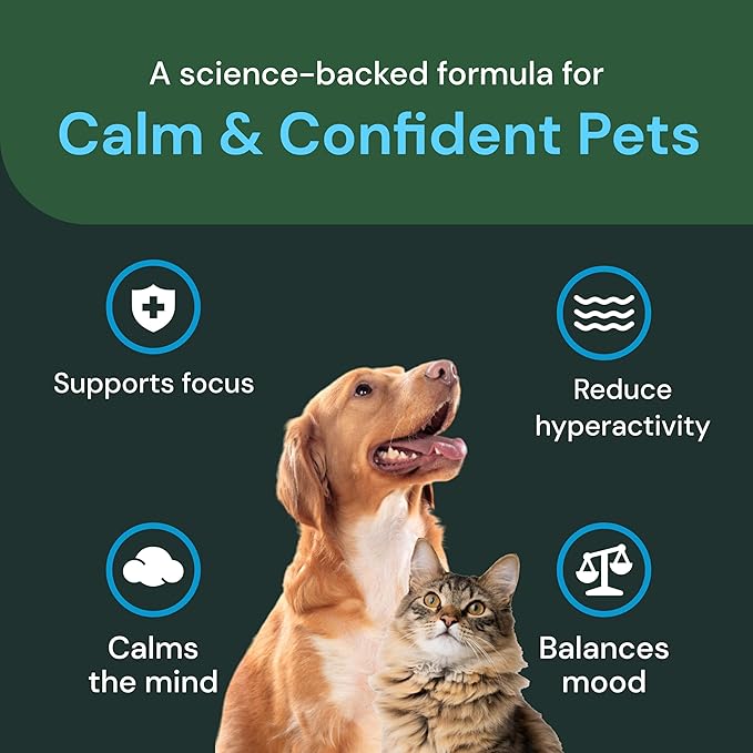 VetriScience Veterinary Strength Calm &amp; Confident Chews - Stress Supplement for Cats - Supports Brain Function for Cats - with L-Theanine, Thiamine &amp; More - 45 Count