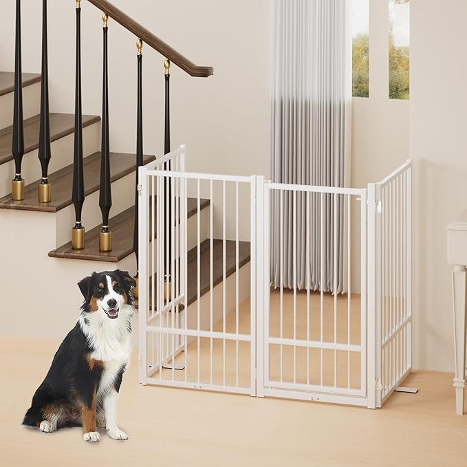 Full Metal Freestanding Dog Gate with Door, 36&