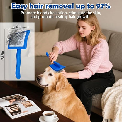 Dog Grooming Brush Set – 5-Piece Kit for Medium &amp; Long-Haired Dogs | Includes Long Pin Brush, Flea Comb, Bath Glove, Silicone Glove, Metal Comb | For Poodles, Huskies &amp; More (Blue)