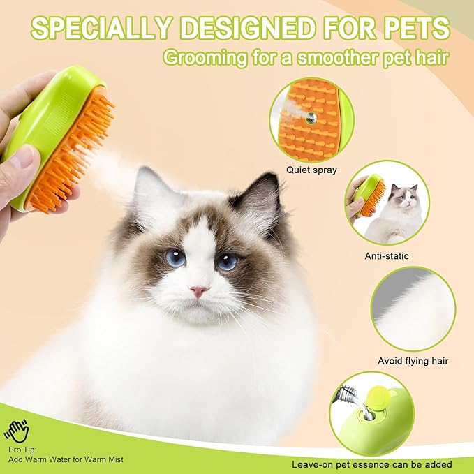 Dog Brush for Shedding Short Long Haired Cats, 5 in 1 Pet Grooming Kit for Small Medium &amp; Large Animals. Removes Loose Fur, Mats, Tangled. Easy Cleaning. Undercoat Rake + Steam Brush Included