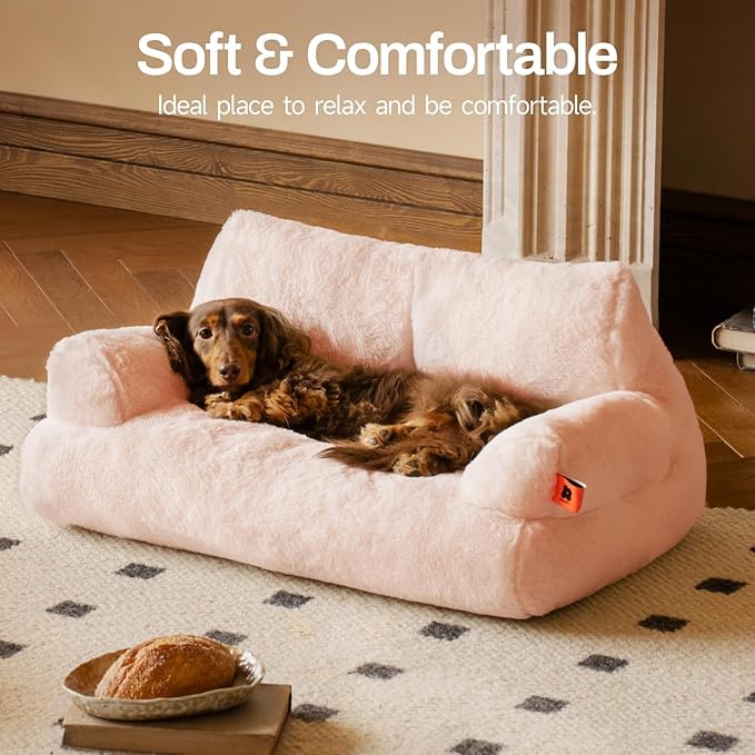 MEWOOFUN Cat Bed for Indoor Cats, Washable Dog Beds for Small Dogs &amp; Cats with Removable Cover, Fluffy Cat Couch with Non-Slip Bottom (Pink, 26.0" L X 19.0" W X 13.0" Th)