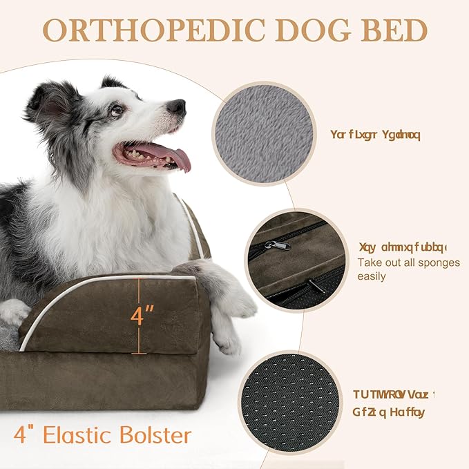 Comfort Expression Medium Dog Beds Waterproof Orthopedic Foam Dog Sofa Beds for Medium Large Dogs Comfy Pet Bed with Washable Removable Cover &amp; Non-Slip Bottom(Medium,Dark Green)