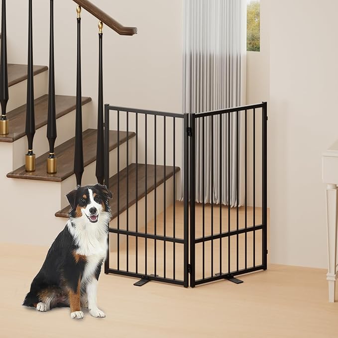Full Metal Freestanding Dog Gate with Door, 36&