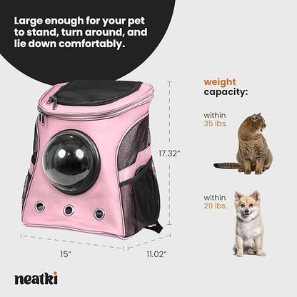 Cat Backpack Carrier, Airline Approved, Space Capsule Bubble Design, Ideal for Cats &amp; Dogs up to 28-35 lbs, with Strong Straps, Safety Zippers, Mesh, Comfortable for Hiking &amp; Travel (Pink)