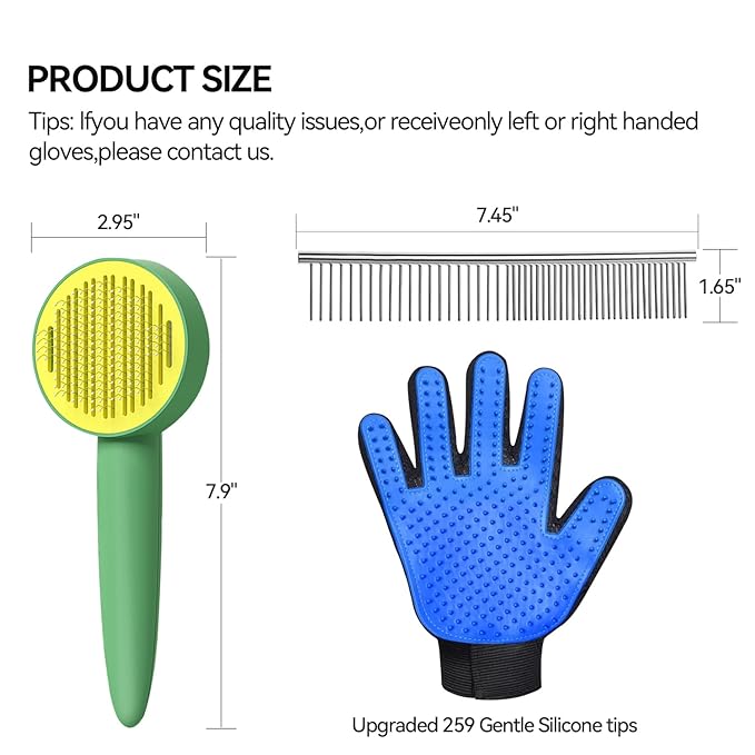 Dog &amp; Cat Brush,Pet Grooming Kit 4PCS- Dog Brush for Shedding| A Pair Pet Hair Removal Gloves| Metal Comb for dog.Removes Undercoat, Loose Hair, Tangled, Dirt and Massages. All hair Types