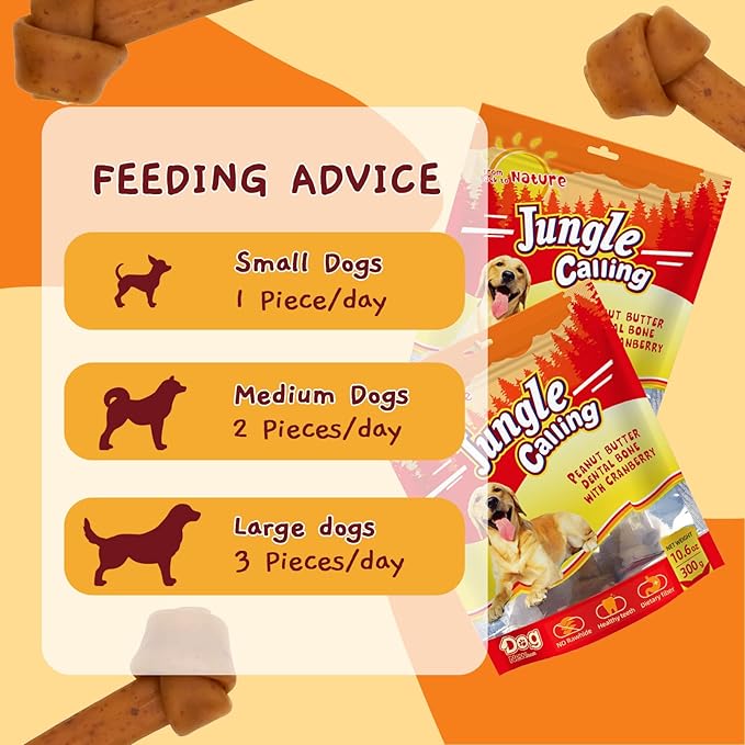 Jungle Calling Rawhide Free Dog Treats, Peanut Butter Bones, 6.5&