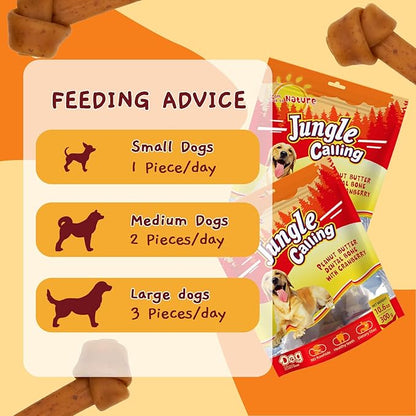 Jungle Calling Rawhide Free Dog Treats, Peanut Butter Bones, 6.5&