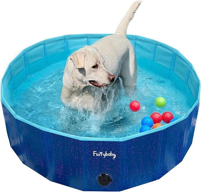 Furrybaby Foldable Dog Pool, Small Dog Swimming Pool for Dogs, Collapsible Hard Plastic Doggie Pool, Portable Bath Tub for Pets Dogs and Cats, Navy 32&