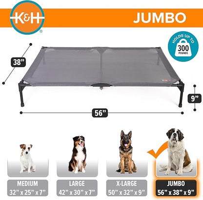 K&amp;H Pet Products Elevated Outdoor Dog Cot Bed, Raised Cooling Bed with Washable Breathable Mesh for Large Dogs, Portable Raised Platform Pet Bed, Heavy Duty Metal Frame Hammock Bed, Jumbo, Gray