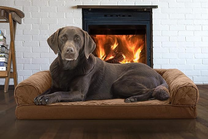 Furhaven Orthopedic Dog Bed for Large/Medium Dogs w/ Removable Bolsters &amp; Washable Cover, For Dogs Up to 55 lbs - Quilted Sofa - Toasted Brown, Large