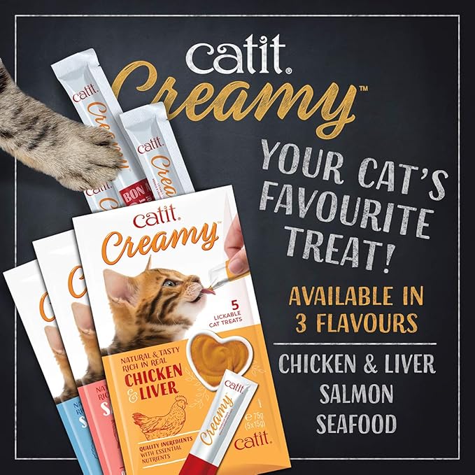Catit Creamy Lickable Cat Treat, Healthy Cat Treat, Chicken &amp; Liver, 5 Count (Pack of 30)