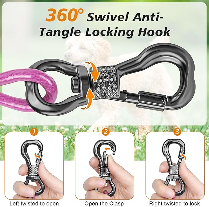 Tresbro 40 FT Dog Tie Out Cable with Spring, Shock Absorbing Tether Chains for Outside Aavilable in 10/15/20/25/30/40/50/70/100/120 FT, Heavy Duty Leads for Yard for Medium &amp; Large Dogs Up to 500 LBS