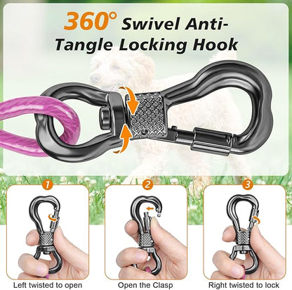 Tresbro 100FT Dog Tie Out Cable with Spring, Shock Absorbing Tether Chains for Outside Aavilable in 10/15/20/25/30/40/50/70/100/120 FT, Heavy Duty Leads for Yard for Medium &amp; Large Dogs Up to 500 LBS