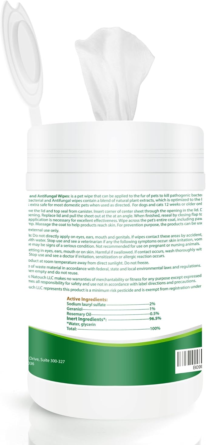 Antifungal and Antibacterial Wipes for Dogs &amp; Cats, Dog Yeast Infection Treatment Wipes, All Natural Grooming Wipes for Cleaning, Help with Hot Spots, Ringworm, and Skin Infections, 160 Count