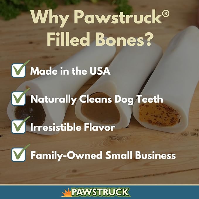 Pawstruck Small 3” Filled Dog Bones Variety Pack - Peanut Butter, Cheese &amp; Bacon, Beef Flavors - Made in USA Long Lasting Stuffed Femur Treat for Aggressive Chewers - Pack of 3 - Packaging May Vary