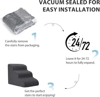 Dog Stairs for High Beds, 4-Step Dog Steps for Small Dogs and Cats, Foldable Pet Stairs for High Bed Climbing, Non-Slip Balanced Pet Step Indoor, Light Grey