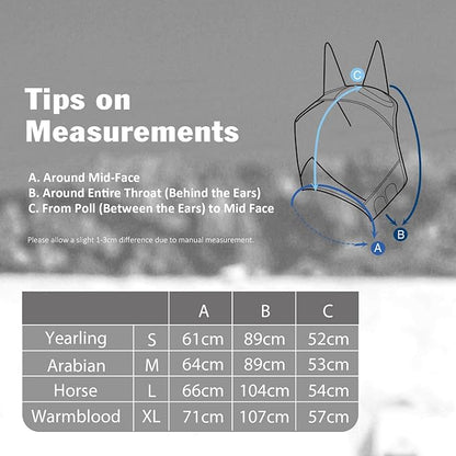 Harrison Howard Pro Luminous Horse Half Face Fly Mask Large Eye Space with Ears UV Protection for Horse Hunter Green S