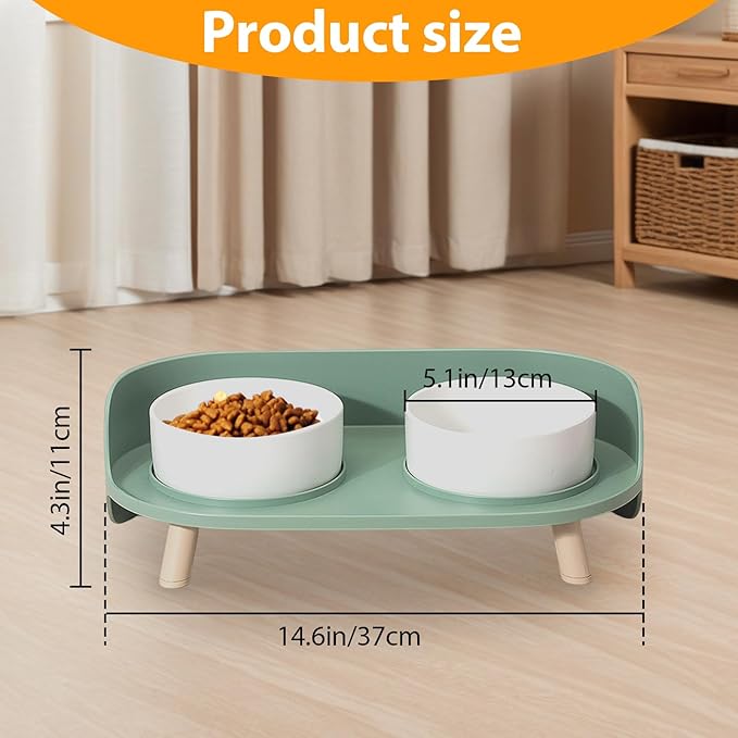Elevated Dog Bowls Set, Ceramic Pet Food &amp; Water Bowls with Non-Slip Stand, No Spill Design for Cats/Small Medium Dogs Green