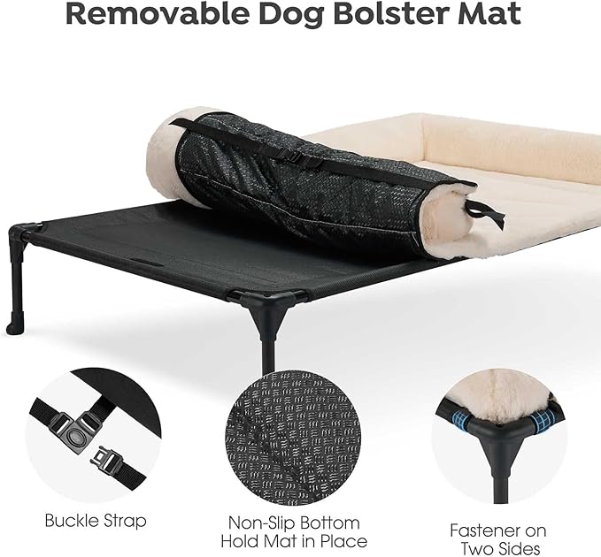 Veehoo Cooling Elevated Dog Bed + Removable Fluffy Pillow-Top Mat, Plush Dog Bed with Bolster, Breathable Mesh, No-Slip Feet, Portable Raised Dog Bed for Indoor &amp; Outdoor, 32"x25", Medium, CWC2331E