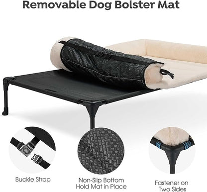 Veehoo Cooling Elevated Dog Bed + Removable Fluffy Pillow-Top Mat, Plush Dog Bed with Bolster, Breathable Mesh, No-Slip Feet, Portable Raised Dog Bed for Indoor &amp; Outdoor, 32"x25", Medium, CWC2331E