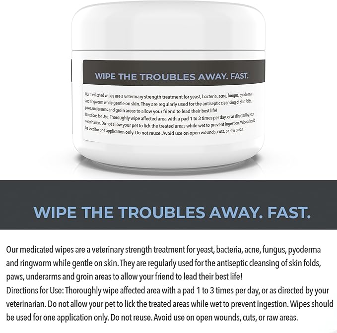 Smiling Paws Pets - Antibacterial &amp; Antifungal Wipes for Dogs &amp; Cats (with Chlorhexidine &amp; Ketoconazole)