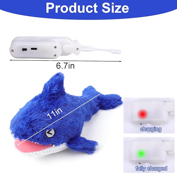 Mity rain 2 in 1 Interactive Dog Toys, Shark Dog Toy to Keep Them Busy, Plush Squeaky Dog Toys, Rechargeable Wiggly Fish Blue Dog Toys for Small Medium Large Dogs, Moving Dog Toys for Indoor&amp;Outdoor