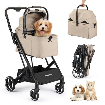 X2 Pet Stroller, Dog Cat Stroller for Small Pets Under 44lbs, Equipped with Detachable &amp; Foldable Carrier, Waterproof Pad &amp; Sunshade Canopy,Camel (Camel)