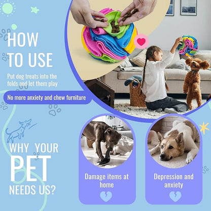 Pet Snuffle Ball, Puzzle Sniffing Interactive Dog Ball for Blind Dogs Training Stress Relief Dog Enrichment Toys Treat Machine Washable (New Rainbow Color, 10cm)