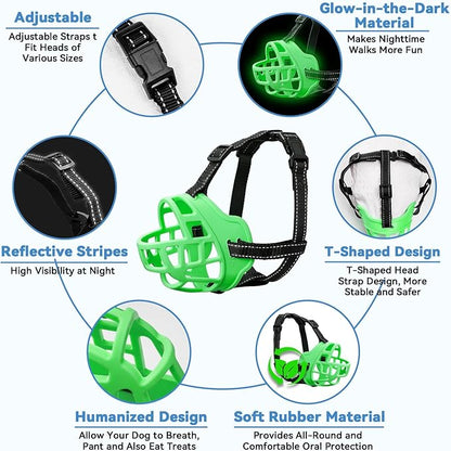 Dog Muzzle for Large Dogs, Breathable Basket Muzzles for Small, Medium and X-Large Aggressive Dog, Allows Panting Drinking, Suitable for Grooming Trimming Training (6, Luminous Green)