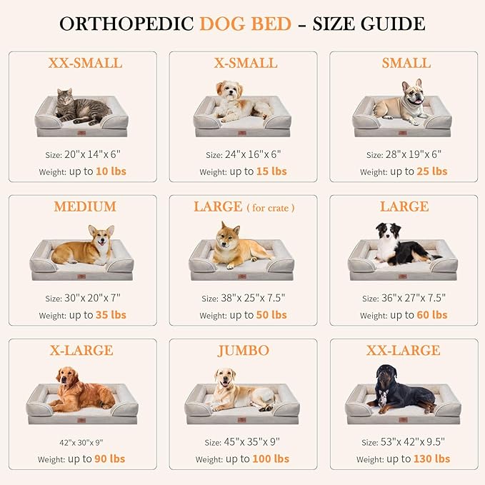 Comfort Expression Small Dog Beds Waterproof Orthopedic Foam Dog Sofa Beds for Medium Dogs Comfy Pet Bed with Washable Removable Cover &amp; Non-Slip Bottom(Small,Beige)