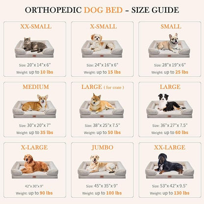 Comfort Expression Small Dog Beds Waterproof Orthopedic Foam Dog Sofa Beds for Medium Dogs Comfy Pet Bed with Washable Removable Cover &amp; Non-Slip Bottom(Small,Beige)