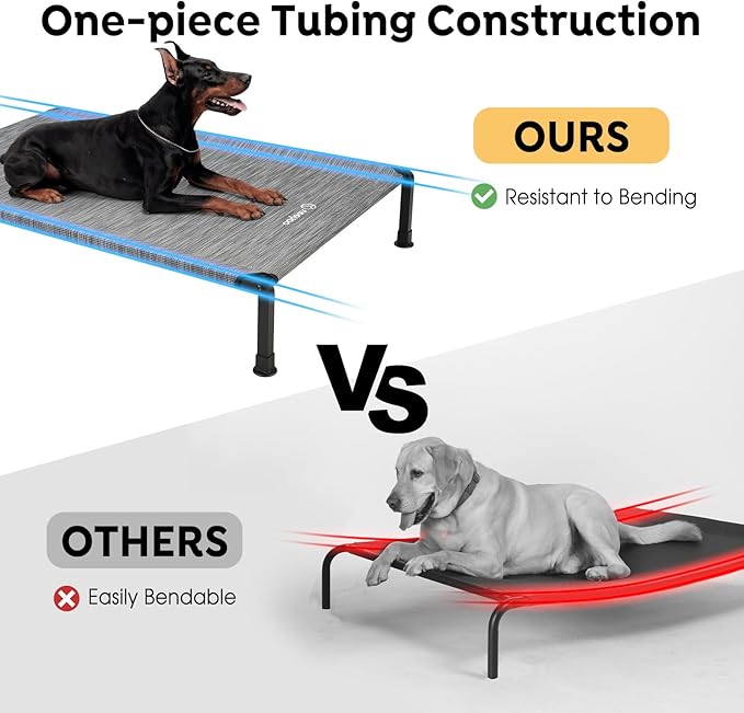 Veehoo Heavy Duty Elevated Dog Bed - Raised Dog Cot with Washable &amp; Breathable Teslin Mesh, Non-Slip Silicon Feet, Cooling for Indoor or Outdoor, 41" x 27", Black Silver