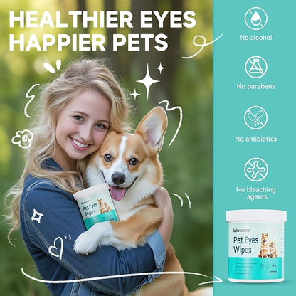 Pet Eyes Wipes for Dogs &amp; Cats, Gentle Remove Tear Stain, Eye Debris, Discharge, Mucus Secretions Grooming Deodorizing Wipes, Non-irritating Ingredients with Aloe &amp; Coconut Oil -150pcs