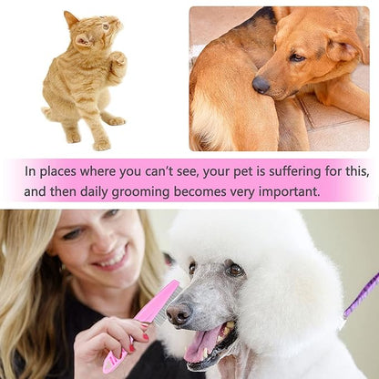 Cat &amp; Dog Grooming Set - Fine Tooth Comb For Grooming And Removing Dandruff Flakes Remove Float Hair Tear Marks (pink)