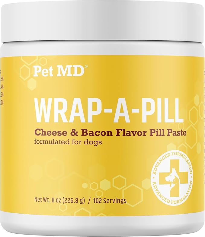 Pet MD Wrap A Pill Cheese &amp; Bacon Flavor Pill Paste for Dogs - Make a Pocket or Pouch to Hide Pills &amp; Medication - 8 oz