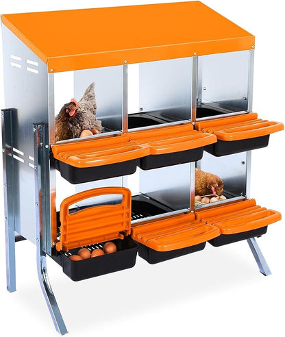 Chicken Nesting Box, 6 Hole 2 Layer Hen Nest Boxes with Legs, Roll Away Eggs Laying Boxes,Cleanable Pull Out Hen Roosting Boxes