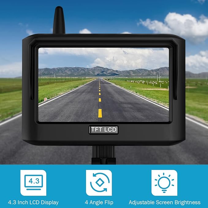 Magnetic Wireless Trailer Backup Camera System, 4.3inch TFT LCD Monitor &amp; IP68 Waterproof Rechargeable Rear View Camera, Easy to use for Trucks/Campers/SUV/Cars(MS-348)