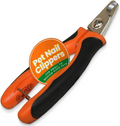 GoPets Nail Clipper for Small to Medium Pets, Quick Sensor Safety Guard, Heavy Duty Trimmer for Thick Nails, Stainless Steel Blades, Grooming Tool for Dogs &amp; Cats, Non-Slip Handle, Built-in Nail File
