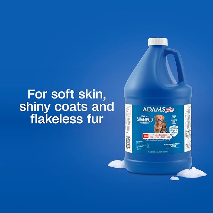 ADAMS Plus Flea &amp; Tick Shampoo with Precor IGR for Cats, Kittens, Dogs &amp; Puppies Over 12 Weeks Of Age, Sensitive Skin Flea Treatment, Kills Adult Fleas, Flea Eggs, Ticks, and Lice, 1 Gallon