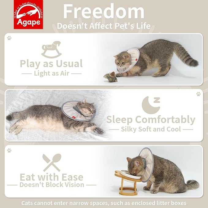 Agape Comfortable Cat Cone - Lightweight Soft Recovery Collar for Cats After Surgery - Protective E-Collar for Small, Medium, and Large Cats - Stops Licking &amp; Scratching for Wound Care