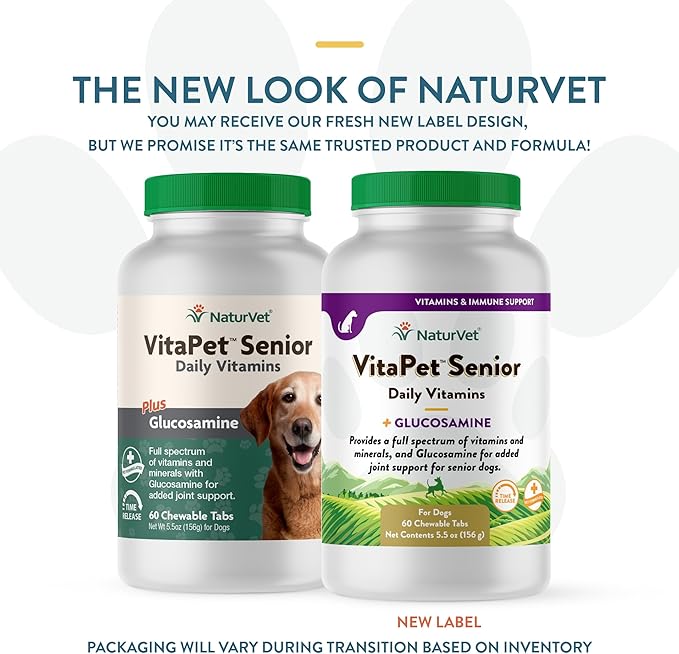 NaturVet –VitaPet Senior Daily Vitamins for Senior Dogs – Plus Glucosamine – Full Spectrum of Vitamins &amp; Minerals – Enhanced with Glucosamine for Added Joint Support – 60 Time Release Tablets