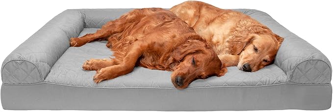 Furhaven Orthopedic Dog Bed for Large Dogs w/ Removable Bolsters &amp; Washable Cover, For Dogs Up to 125 lbs - Quilted Sofa - Silver Gray, Jumbo Plus/XXL