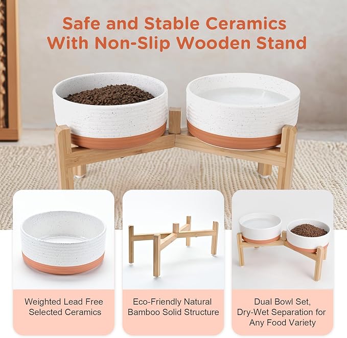 SPUNKYJUNKY Elevated Dog Bowls Ceramic, 7.3&