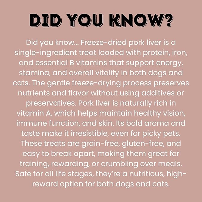 hotspot pets Freeze Dried Pork Liver Treats for Cats &amp; Dogs - Made in USA (1 Pound Value Bag) Single Ingredient, High Protein, All Natural, Grain-Free - Perfect for Training, Topper or Snack