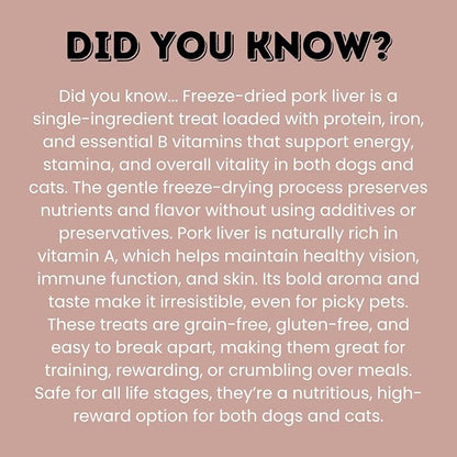 hotspot pets Freeze Dried Pork Liver Treats for Cats &amp; Dogs - Made in USA (1 Pound Value Bag) Single Ingredient, High Protein, All Natural, Grain-Free - Perfect for Training, Topper or Snack